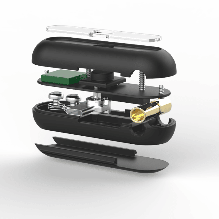 Exploded view showing all the internal components of the Delta Sens device