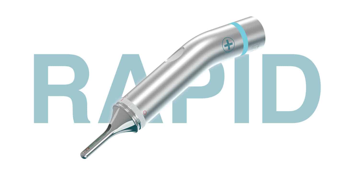 Rapid intraoral scanner with RAPID set behind the device